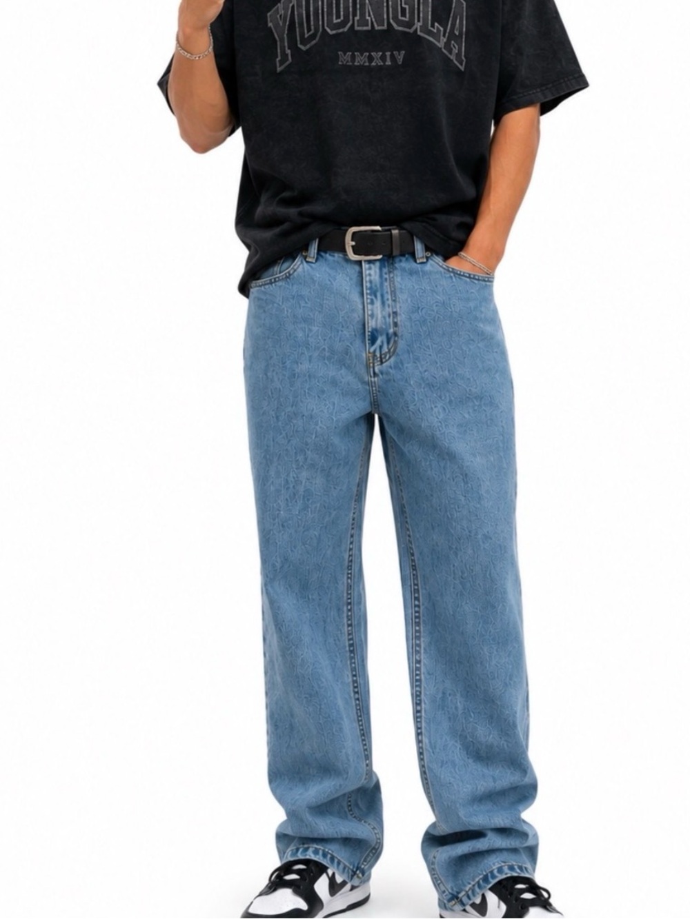 YoungLA Model 609 Men’s Baggy Jeans Size 30 Light Wash Blue Denim 30x29